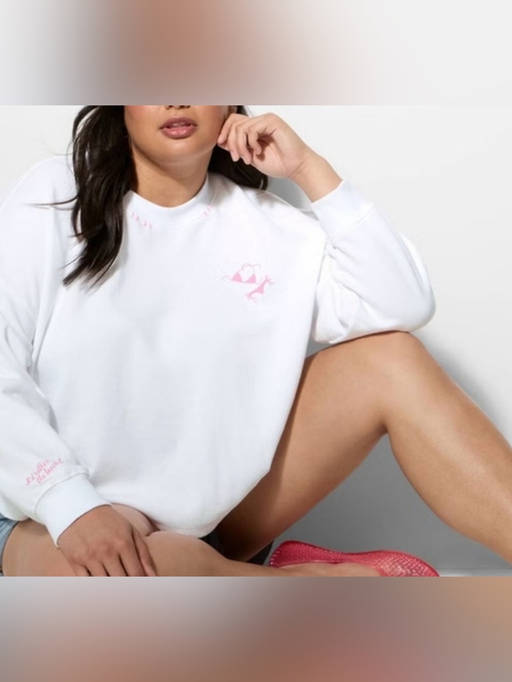 Wild Fable White Sweatshirt Pink Accents Size Small Oversized Graphic